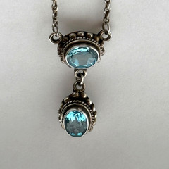 Artisan BALI 925 Sterling Silver Blue Topaz Drop Necklace 16″ – Stamped BA