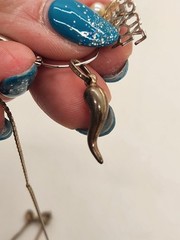Vintage 925 Chain w/Charm Holder Pendant an 925 Charms Horn, Leaf, Cross Heart