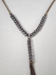 Signed Hinged Chevron Link & Curb Chain Y Statement Necklace Mixed Metals