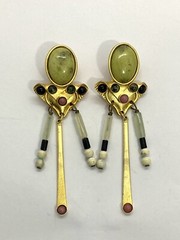VTG Gale Rothstein Designs Inc Metal Semi Precious Stones Dangle Earrings 3.1/4”