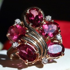 14k yellow gold ring 4.00ct rhodolite garnet diamond sz 5.25 vintage 4.95g N3511