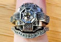 Art Deco 14k White Gold Diamond Wedding Engagement Ring Set Handcrafted Filigree