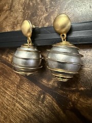 Givenchy Paris New York Brushed Gold and Silver Caged Ball Pierced Earrings