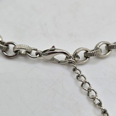 Vintage Puffy Heart Pendant Necklace Silver Tone Signed VCLM Long Chain 32in