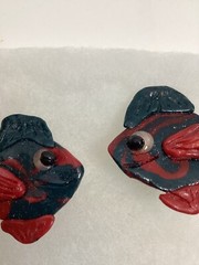 Vintage Multi-color Blue Green Fish Clip-on Earrings.