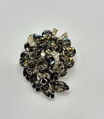 Vintage Weiss Smoky Gray Rhinestone Brooch Pin and Earrings Signed Beautiful