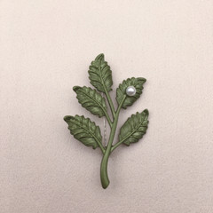 Retro Green Plant Leaf Pearl Brooch Flower Pin Women Jewelry Accessory Gift
