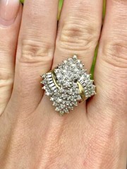 Antique Circa 1900’s Cluster Ring 2.3 Ct Simulated Diamond 14k Yellow Gold Over