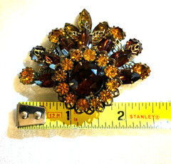 Antique Baltic Amber Topaz Brown Faceted Pin Brooch Dimensional Fan Statement