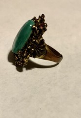 Antique Statement Cocktail Ring Faux Malachite Parks Bros & Rogers C. 1915-31