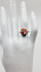 Women’s Silver Tone Oval Simulated Stone Red Multicolor Abstract Ring Size 6.5