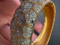 RARE Signed Mazer Rhinestone Inset Gold Tone Metal Cuff or Hinged Bracelet