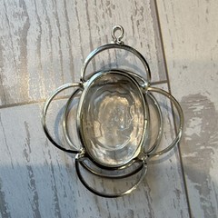 Vintage Silver Tone Oval Clear Cameo Pendant in Silver Setting.