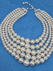 Vintage 5 Strand Graduated Faux Pearl Necklace 14 – 17 Inches Japan Ivory