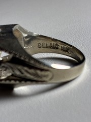 BELAIS ANTIQUE 10K WHITE GOLD RING with FINE NATURAL GREEN TOURMALINE,ART DECO