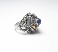 Sterling Silver And 10K Yellow Gold 0.75 Ct Natural Royal Blue Lapis Poison Ring