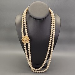 Faux Pearl Necklace Vtg Peach Beaded 8mm Knotted Dubarry Flower Clip 55″