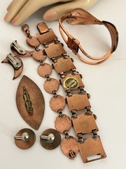 Vintage Copper Jewelry Lot Bold Statement Signed Unsigned Bracelets Earrings