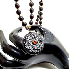 Fancy black cherry amber necklace with pendant 24.6g