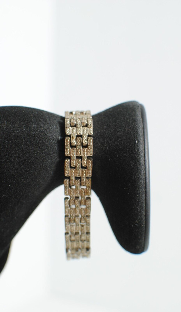 Vintage Silver Tone CU Rhinestone Linked Women Bracelet 7 inches