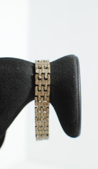 Vintage Silver Tone CU Rhinestone Linked Women Bracelet 7 inches