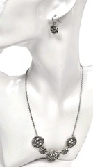 Vintage Marcasite Necklace & Pierced Ear Dangle Earrings | 3 Piece Jewelry Set