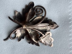 Damask Gallegos Native Taxco Sterlng Silver Vintage Grape Leaf Brooch Pin
