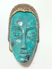 Vintage Signed ART DECO 89 #B067 Enameled Turquoise Colored Head Pin Brooch