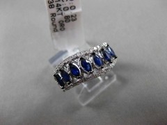 ESTATE WIDE 1.03CT DIAMOND & AAA SAPPHIRE 14KT WHITE GOLD 3D WAVE RING BEAUTIFUL