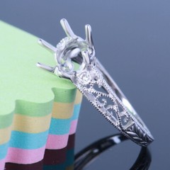 Solid 14K White Gold Diamond Ring 8mm Round Vintage Antique Semi Mount Setting