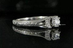 Art Deco Vintage 2Ct Round Cut Lab Created Diamond 14K Gold Over Engagement Ring