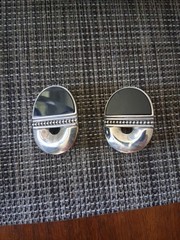 STUDIO DESIGNER ARTISAN ONYX SLAB STERLING SILVER EARRINGS Clip On RETRO 1990s