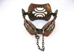 Vintage Wide Copper and Brass Art Nouveau Style Bracelet with Safety Chain
