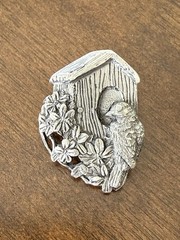 Vintage Birds & BloomsLimited Edition Pewter Brooch Pins Butterfly Birdhouse Set