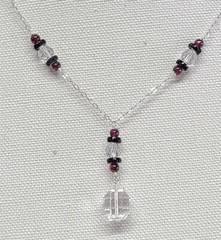 Sterling Silver Rock Quartz Crystal Cranberry Garnet Lavalier Pendant Necklace