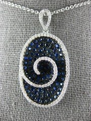 ESTATE LARGE 3.51CT DIAMOND & AAA SAPPHIRE 18K WHITE GOLD OVAL SWIRL FUN PENDANT