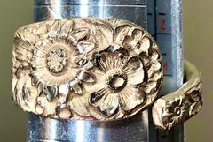 ANTIQUE STERLING SPOON BYPASS RING STUNNING DEEPLY ETCHED FLORAL PATTERN SIZE 13