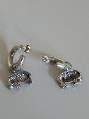 Vintage Sterling Silver Carol Felley Chunky Hippo Hoop Statement Earrings Africa