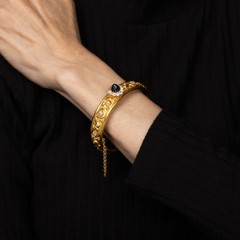 Antique GIA No Heat Sapphire Diamond Bracelet 19k Yellow Gold Leitao & Irmao