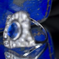 Art Deco Style Lab Created Diamond & Sapphire Engagement 14K White Gold FN Ring