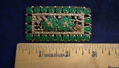Antique Emerald Cabochon Flower Marcasite Pin Brooch Silver Tone Early 1900 RARE