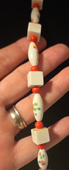 Czech Necklace 28 In Glass Floral Orange White Round Oval Glass Cubed beads