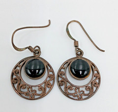 VTG 925 MD Black Onyx Dangle Earrings 1.5in Sterling Silver 4g Filigree Estate