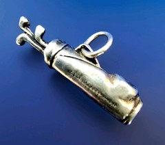 VINTAGE-COLLECTIBLE 3-D STERLING SLV GOLF BAG & CLUBS, PENDANT/CHARM, SIGNED 925