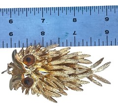 Vintage Owl Pendant Gold Tone Articulated Amber Style Eyes 3.25″ No Chain Indie