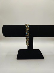 Vintage Coro Signed Gold Tone Link Bracelet Blue Aurora Borealis Rhinestone