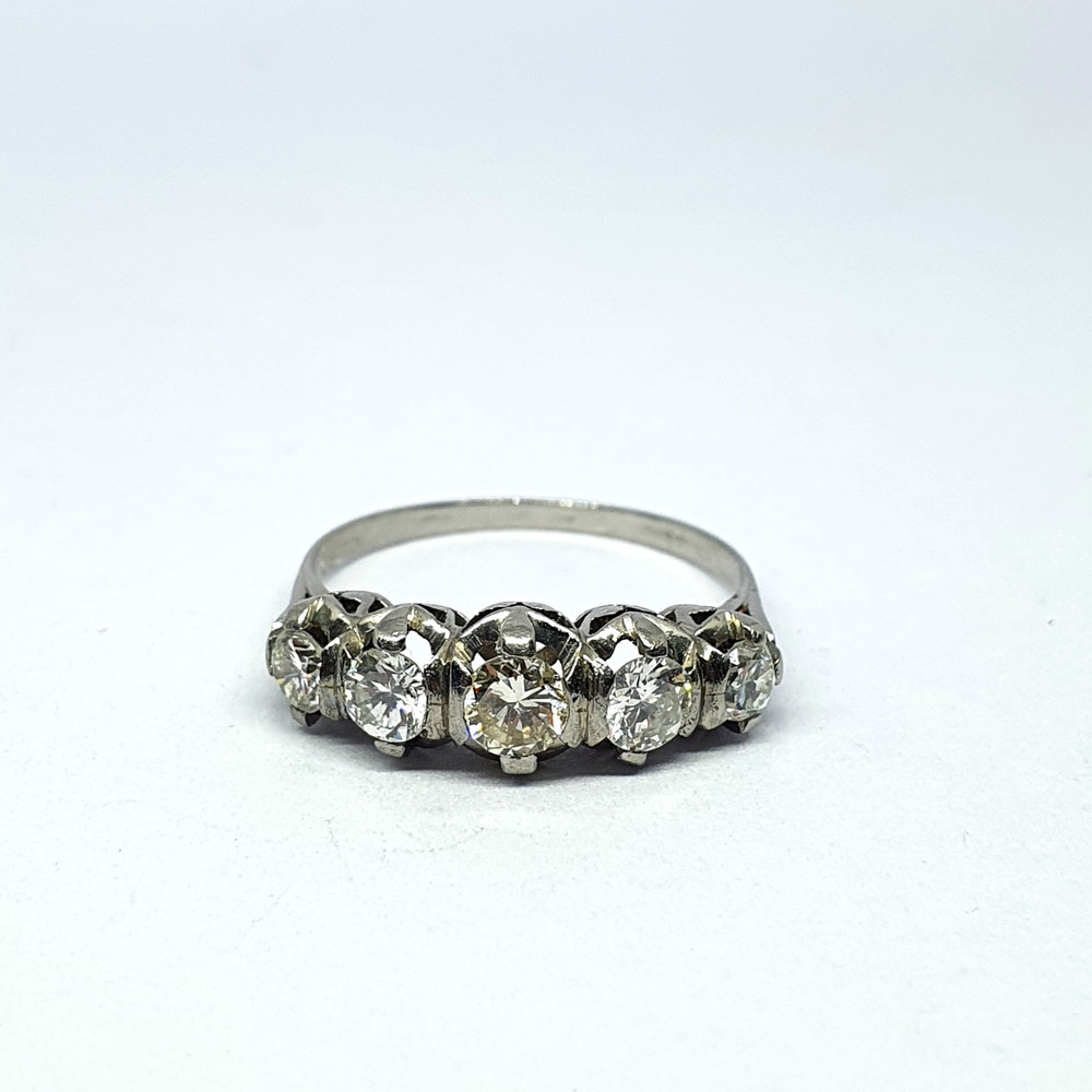 Antique Platinum Five-Stone Ring With 1.30 of Old Cut Diamonds – 360