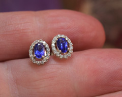 Vintage 14K White Gold Tanzanite Diamond Halo Stud Earrings
