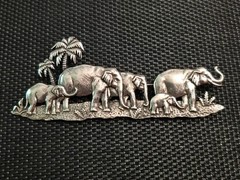 JJ Jonette ELEPHANT FAMILY WALK Pins Brooches – Silvertone & Bronze – Set of TWO