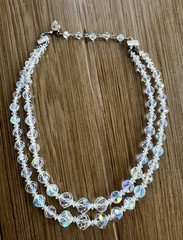 Vintage Coro Aurora Borealis Faceted Graduated Crystal Choker 2 Strand Necklace